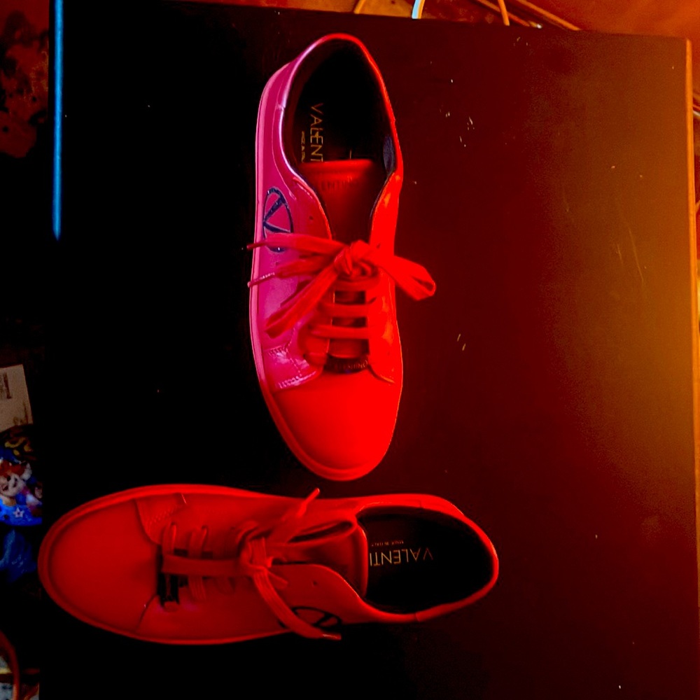 Valentino By Mario Valentino Sela Leather Platform Sneakers Red